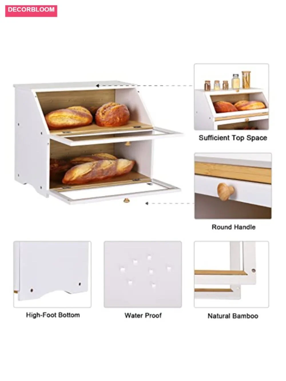 Double Layer Bamboo Bread Box with Clear Window